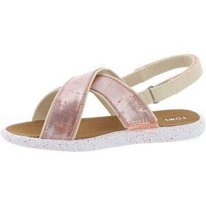 NEW TOMS Kid VIv Persimmon Metallic Shantung Pink Crisscross Slingback Sandal
